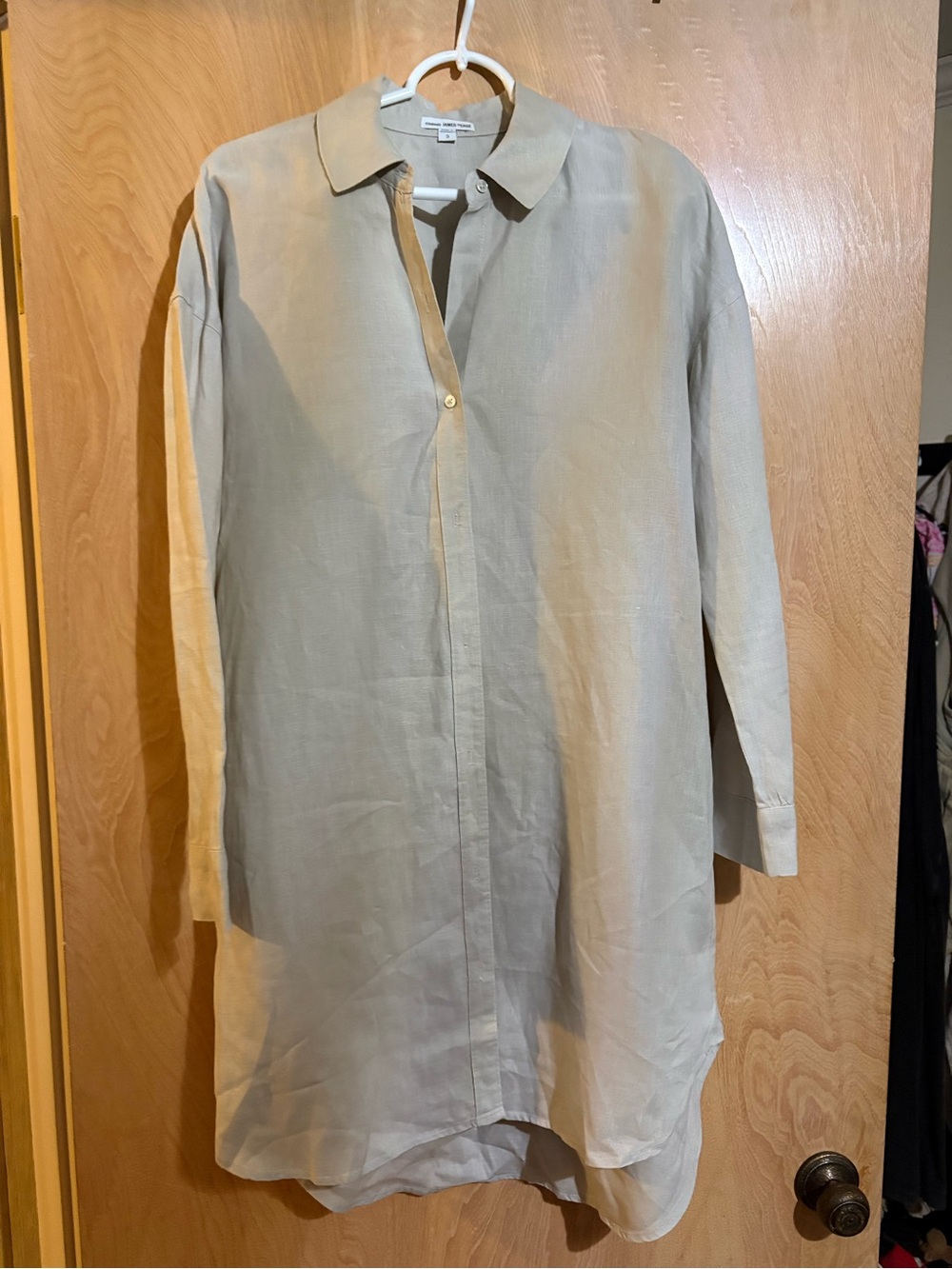 Light Beige James Perse 2 Longline Button-Up Linen Shirtdress